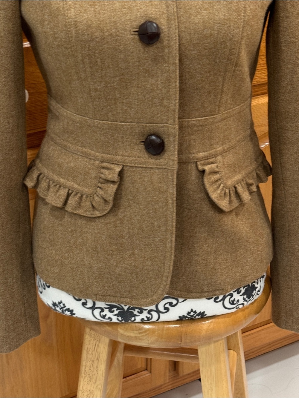 J.Crew Size 2 Brown Wool Blend Ruffle Collar Riding Jacket Blazer Cottagecore - Picture 4 of 13
